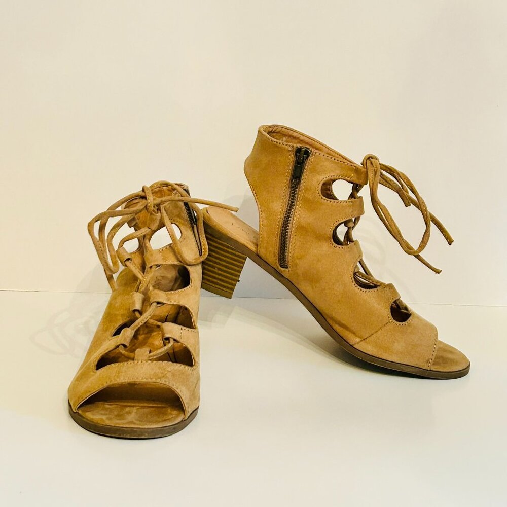 Lane Bryant Laced Block Heel Sandal in Tan Size 9W